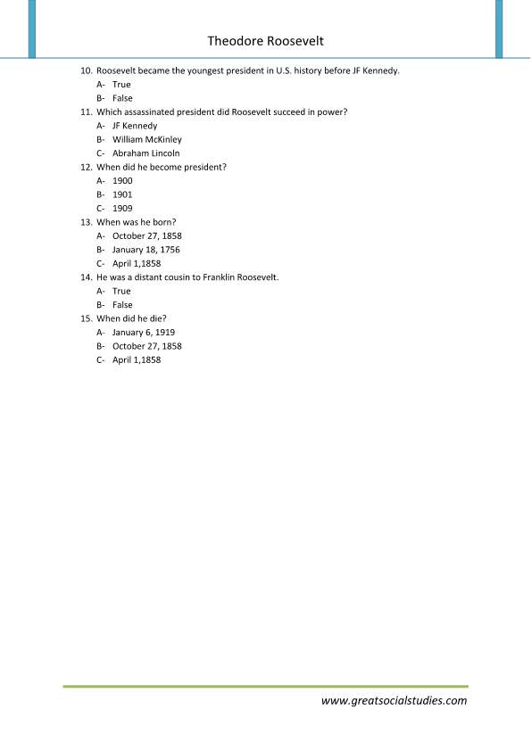 Theodore Roosevelt facts, Theodore Roosevelt biography, student